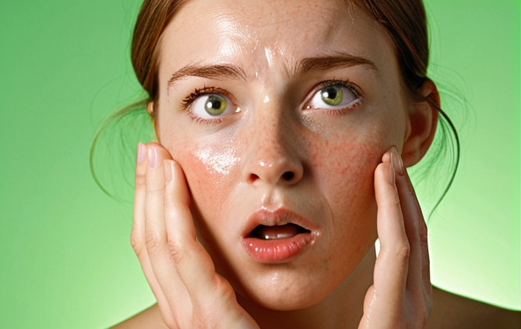 **Prompt 1: The "Natural" Misconception & Unexpected Reactions**
A close-up of a person with Dutch features, looking surprised and slightly alarmed, gently touching their cheek which shows a hint of redness or mild irritation. In the foreground, a skincare bottle prominently labeled "Pure" or "Natural" with a misleadingly soft green glow. The background is blurred, suggestive of natural elements like leaves, creating a contrast between the product's claim and the skin's reaction. Emphasize sensitive skin, allergic reaction, and the irony of "natural" claims.