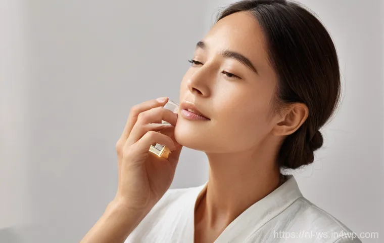 성분 분석  천연 스킨케어의 진실 - **Prompt:** A close-up shot of elegant, slender hands refilling a minimalist, frosted glass skincare...