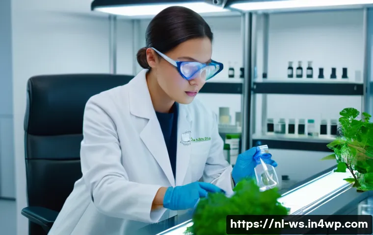 천연 스킨케어의 혁신적인 기술 - A modern skincare laboratory scene showcasing advanced biotechnology processes for natural ingredien...