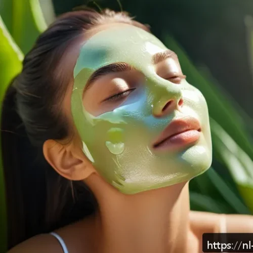 Home 28 여름철 피부를 위한 천연 스킨케어 팁 - A fresh summer skincare scene featuring a woman applying pure aloe vera gel on her face outdoors und...