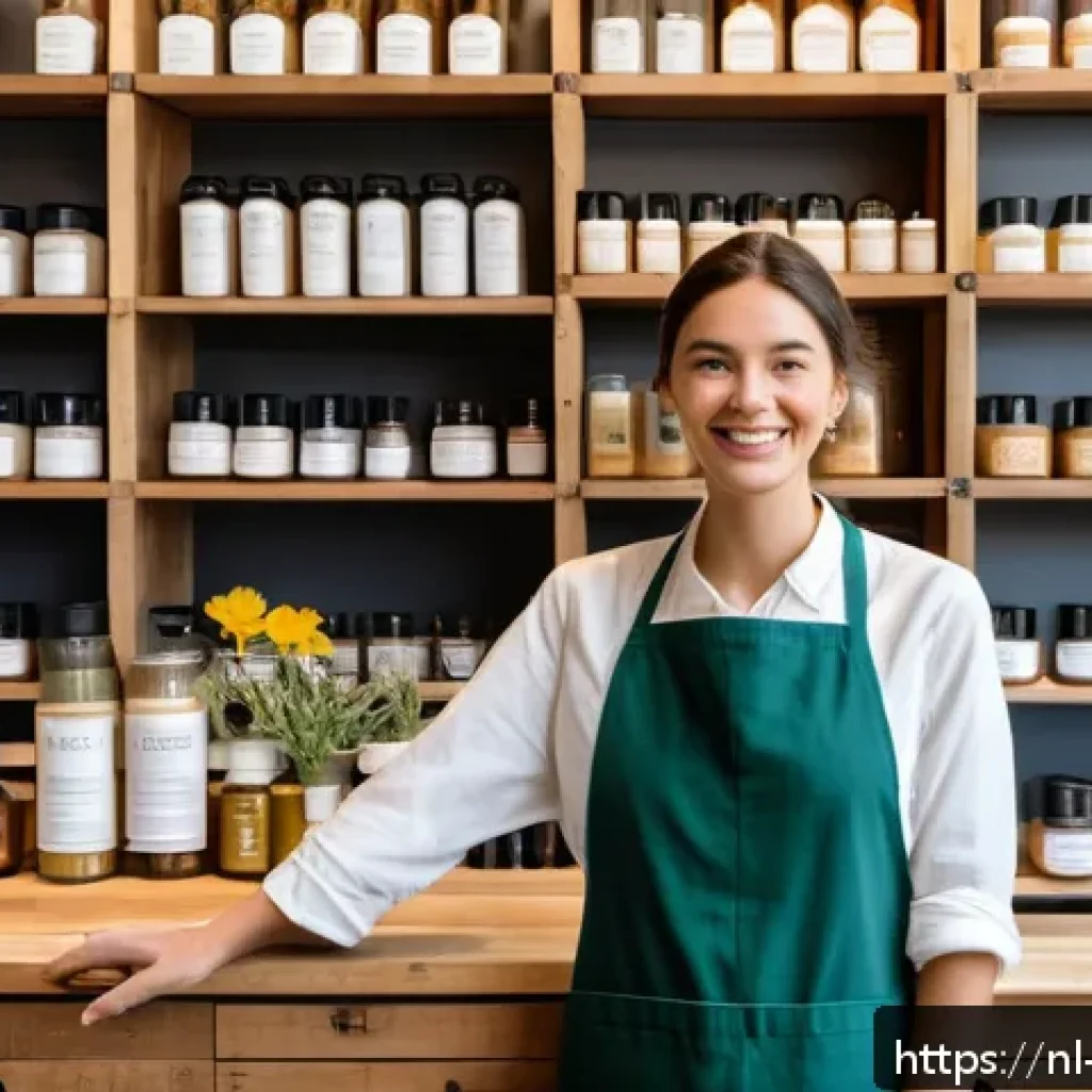 천연 스킨케어의 역사와 발전 - A cozy, bright Dutch apothecary-style skincare shop interior featuring wooden shelves filled with na...